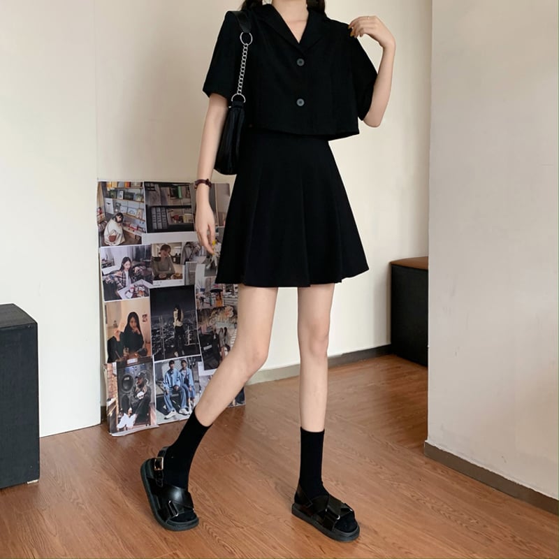 セットアップ 上下セット 長袖 ミニスカ かわいい 韓国 L2950 セットアップ シャツ スカート セット ジャケット ミニスカート
