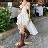 キャミワンピース アシンメトリー 不規則 レース フリル ノースリーブ Aライン ハイウエスト レトロ 韓国ファッション レディース 大人可愛い ガーリー DTCA-892943240003