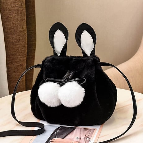 耳付き ファーバッグ ふわふわ もこもこ 巾着バッグ 肩掛け ショルダーバッグ ファーボンボン レディース バッグ (DCT-582166989683)