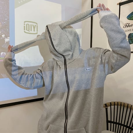 パーカー プルオーバー プラスベルベット ウサギ耳 フードジップ ルーズ 韓国ファッション レディース ゆったり 大きめ カジュアル ストリート系 DTC-632251286193