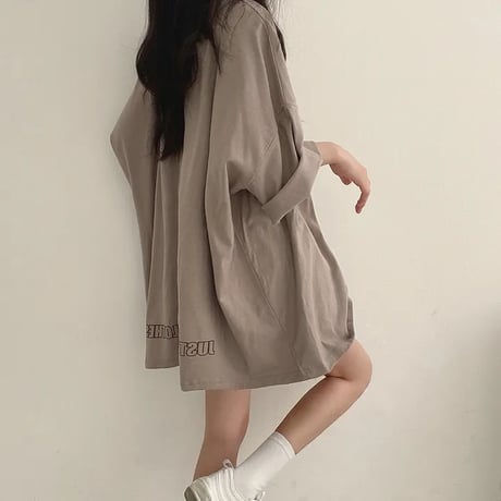 ユニセックス Tシャツ ロゴ バックプリント 半袖 ドロップショルダー トップス 半袖 クルーネック ビッグTシャツ シンプル ルーズ レトロ カジュアル DTC-723835018877