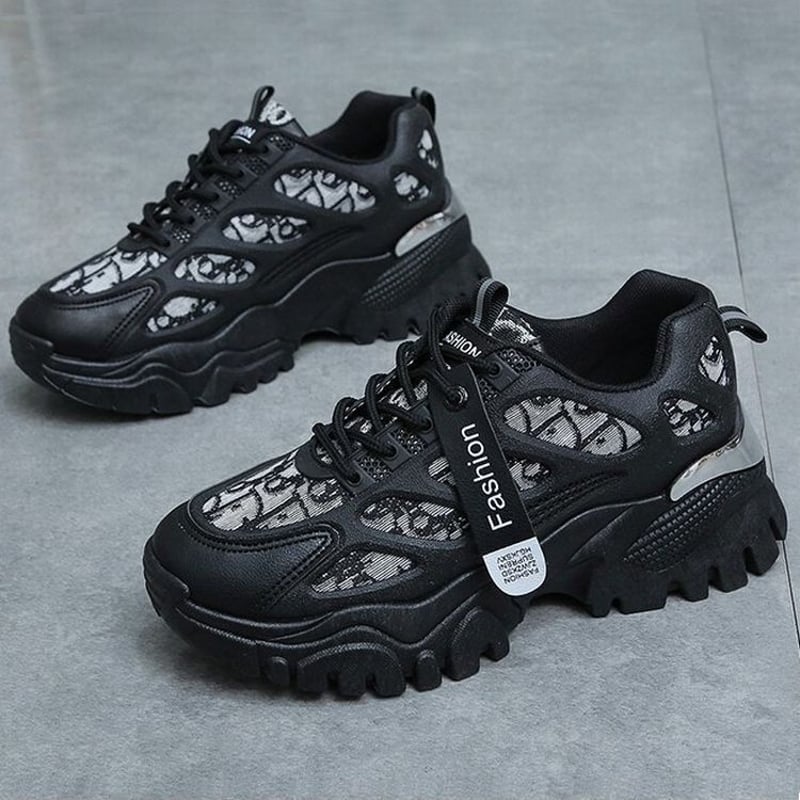 厚底 スニーカー レースアップ 5cm スポーツ 韓国ファッション