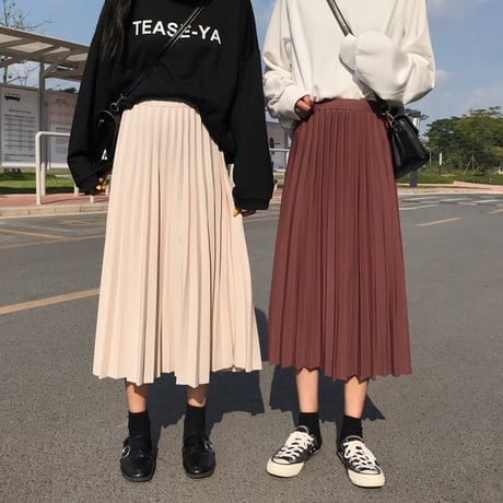 レディース ロング丈 プリーツスカート ウエストゴム ハイウエスト インスタ映え ガーリー フェミニン 韓国ファッション (DCT-598616665733)