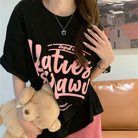 Tシャツ 半袖 英字プリント クルーネック オーバーサイズ ゆったり カジュアル 韓国ファッション レディース ストリートファッション DTC-707601251452