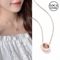 ネックレス レディース ダブルリング ピンクゴールド 金属アレルギー対応 チタン316L ローマ数字 キラキラ ペンダント チェーン付 パーティー ジュエリー (DCT-590291358815)