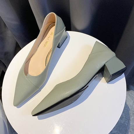 パンプス チャンキーヒール バブーシュ スクエアトゥ 韓国ファッション レディース 潰し履き 歩きやすい DTC-599533235253