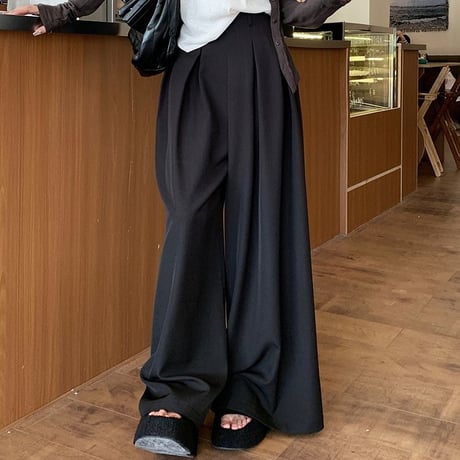 モップパンツ タック ワイドパンツ ドレープ フレア ハイウエスト ルーズ レトロ 韓国ファッション レディース 大人可愛い ガーリー DTC-760473405376