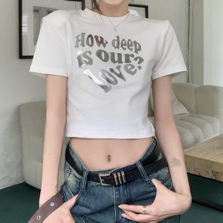 クロップド丈 Tシャツ 半袖 トップス ショート丈 クルーネック 韓国ファッション レディース 大人可愛い ガーリー カジュアル DTC-719382053404