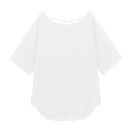 オープンバック Tシャツ 背中開き ドロップショルダー トップス ルーズ レトロ 韓国ファッション レディース 大人可愛い ガーリー DTC-801420565434