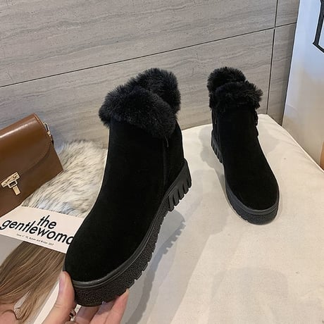 ファーブーツ ムートンブーツ 厚底 韓国ファッション レディース ラウンドトゥ もこもこ フラットシューズ ぺたんこ 歩きやすい 履きやすい (DTC-606135924264)