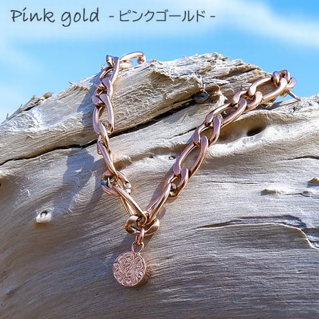 ハワイアンジュエリー ブレスレット 金属アレルギー対応 メダル コイン フィガロチェーン スクロール 波 サージカルステンレス メンズ レディース アクセサリー gbs8221