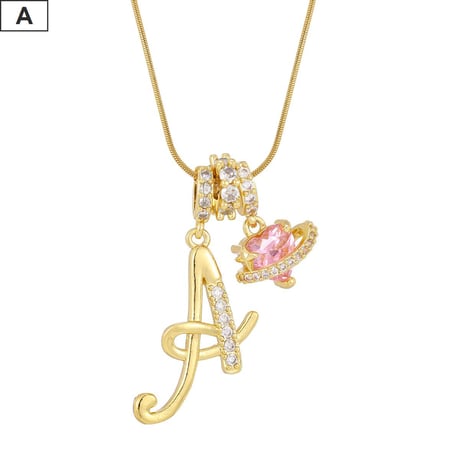 イニシャル Ａ-Ｚ ネックレス チェーン付き ゴールド アルファベット ハートチャーム スネークボーンチェーン ペンダント アクセサリー 合金 ジュエリー DTCA-1026122476779