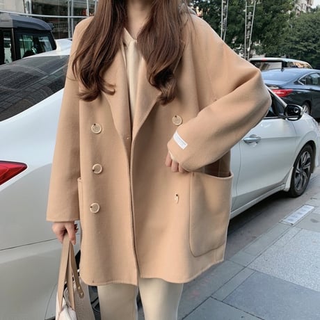 チェスターコート ウールコート ダブルブレスト アウター ミディアム丈 コート 長袖 ルーズ 韓国ファッション レディース レトロ 大人可愛い ガーリー DTC-657851791489