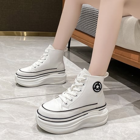 厚底 ハイカットスニーカー 22.0～24.5cm ハイトップ ショートブーツ シューレース カジュアル 韓国ファッション レディース 大人可愛い ガーリー DTC-681860323294