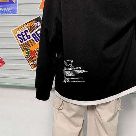 ユニセックス Tシャツ 長袖 韓国ファッション メンズ レディース ラウンドネック シンプル 英字 プリント オーバーサイズ 大きいサイズ ルーズ ストリート DTC-624323933048