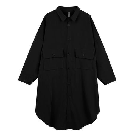 ロングシャツ シャツコート アウター シャツ コート ロング丈 ルーズ 長袖 レトロ 韓国ファッション レディース 大人可愛い ガーリー DTC-679716391423
