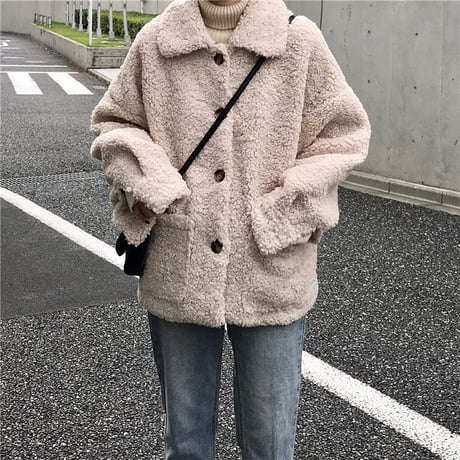 韓国ファッション ショートコート ジャケット もこもこ シングルブレスト コート 大きいポケット 大人カジュアル 秋 冬 オルチャン 韓国 レディース (DTC-603700733049)