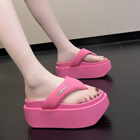 厚底 トングサンダル 22.0～24.5cm ウエッジソール 厚底サンダル プラットフォーム サンダル 美脚効果 脚長 スタイルアップ 韓国ファッション レディース DTC-716855905586