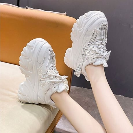 厚底スニーカー 22.0～24.5cm レースアップ カジュアル スポーツ 厚底 スニーカー シューズ 靴 美脚 韓国ファッション レディース 歩きやすい DTC-682128244043
