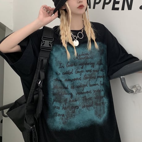 ユニセックス Tシャツ 半袖 レタープリント 英字 ラウンドネック オーバーサイズ トップス 大きめ カジュアル ストリートファッション DTC-640058576164