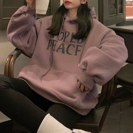 パーカー プラスベルベット WORLDPEACE プルオーバー オーバーサイズ 韓国ファッション レディース トップス 裏起毛 ガーリー カジュアル ストリート系 DTC-654398609236