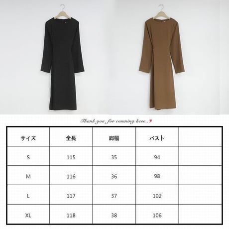 レディース バックリボンワンピース 膝丈 ウエストマーク ハイウエスト 長袖 ロングワンピース 韓国ファッション オルチャン (DCT-579433166085)