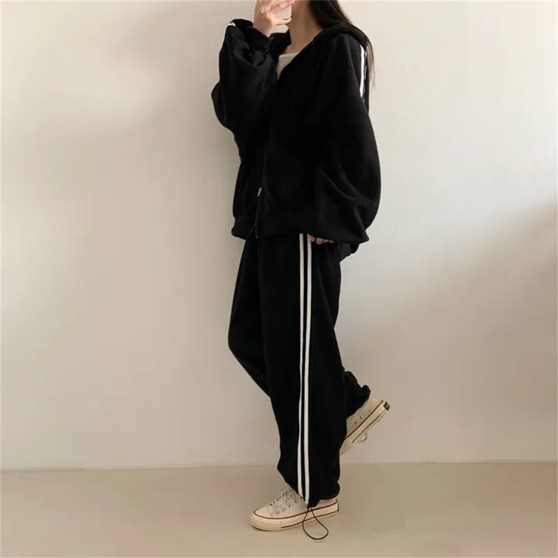 ゆるや　セットアップ セットアップ 上下セット スウェット サイドライン ダブルジップ