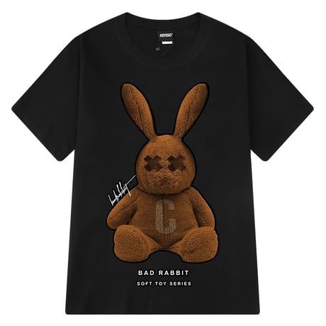 ユニセックス Tシャツ 半袖 BADRABBIT ラビット うさぎ プリント メンズ レディース オーバーサイズ 大きいサイズ ルーズ 韓国ストリートファッション TBN-615660184988
