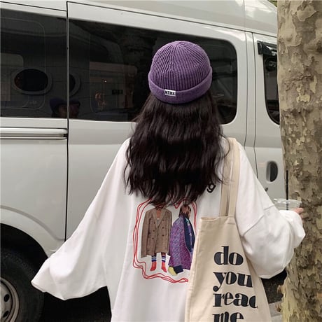 長袖 ロング Tシャツ オーバーサイズ 韓国ファッション レディース ロングTシャツ ロンt ルーズ トップス ゆったり カットソー 大人可愛い ガーリー DTC-625359276693