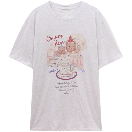 Tシャツ 半袖 クマちゃんプリント かわいい トップス クルーネック オーバーサイズ 半袖Tシャツ ルーズ ゆったり カジュアル 韓国ファッション レディース DTC-706291049823