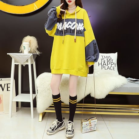ユニセックス バイカラー パーカー プラスベルベット プルオーバー 長袖 オーバーサイズ 韓国ファッション レディース 大きめ カジュアル ストリートファッション DTC-650140228691