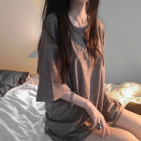スエード調 tシャツ エンボス加工 半袖 オーバーサイズ クルーネック トップス ルーズ レトロ カジュアル ストリート系ファッション ストリート女子 DTCA-731161368125