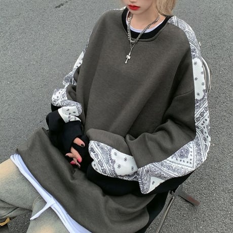 ユニセックス トレーナー バイカラー 裏起毛 プルオーバー スウェット オーバーサイズ 韓国ファッション メンズ レディース カジュアル ストリート系 DTC-657543864365