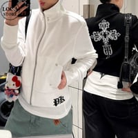 ショートジャケット ライトアウター ゴシック文字 クロス 薄手 ショート丈 トップス スリムフィット 長袖 レトロ 大人可愛い ガーリー カジュアル DTCA-980548803159