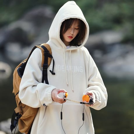 ユニセックス フリースパーカー プルオーバー ロゴ 裾ドローコード オーバーサイズ 長袖 カジュアル 韓国ファッション メンズ レディース ストリート系ファッション DTCA-731551916759