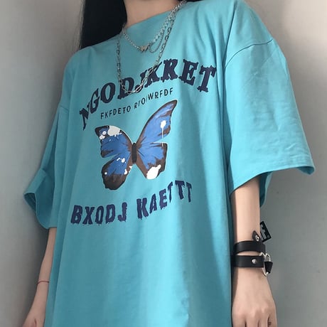 【2カラー】 Tシャツ バタフライ柄 半袖Tシャツ 半袖 オーバーサイズ レトロ 韓国ファッション レディース 大人可愛い ガーリー カジュアル ストリート系 DTC-619205596025