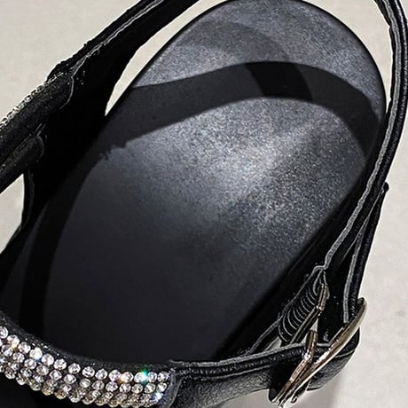 厚底 サンダル 22.0～24.5cm ビジュー ラインストーン バックル プラットフォーム 厚底サンダル オープントゥ 韓国ファッション レディース DTC-527407401064