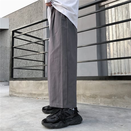 ユニセックス ワイドパンツ S M L XL ワイドレッグパンツ ウエスト紐 9分丈 ハイウエスト ゆったり 韓国ファッション メンズ レディース カジュアル DTC-638334168423