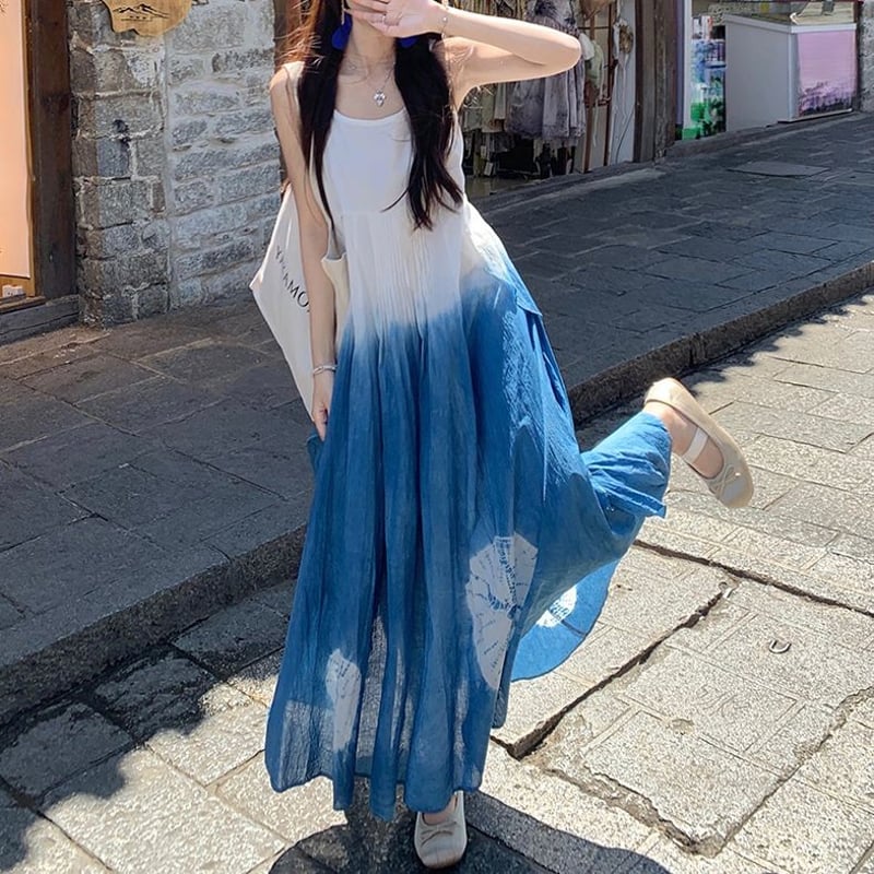 韓国 服 レディース ワンピース 青 ノースリーブ ロングワンピース 水色 人気 韓国 服 レディース ワンピース 青 ノースリーブ ロング
