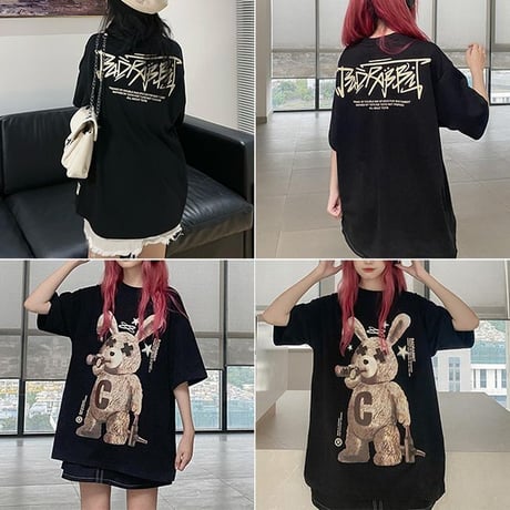 ユニセックス Tシャツ 半袖 BADRABBIT ウサギ ラビット オーバーサイズ 韓国ファッション メンズ レディース カジュアル 韓国ストリートファッション DTC-678126728553