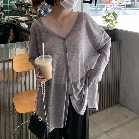 サマーカーディガン シアー カーディガン 薄手 Vネック ゆったり トップス UVカット 長袖 レトロ 大人可愛い ガーリー DTCA-811526858688