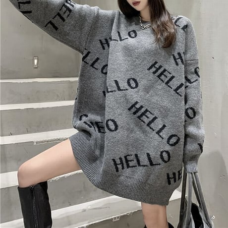 ニット セーター クルーネック ミドル丈 厚め ジャカードセーター ルーズ 秋冬 韓国ファッション レディース トップス ゆったり レトロ 大人可愛い ガーリー DTC-655589376442