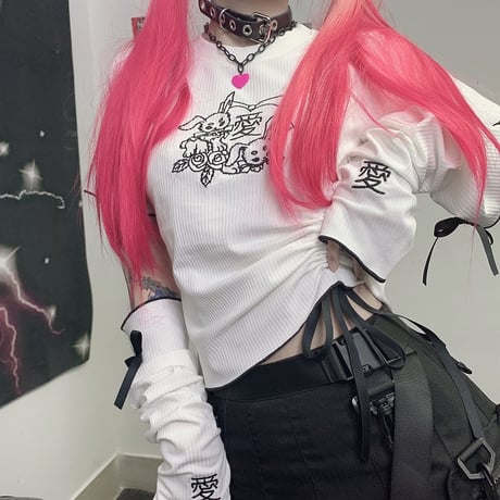 セットアイテム tシャツ アームウォーマー アームカバー 半袖 トップス 2点セット レトロ 大人可愛い ガーリー カジュアル DTC-638967987367