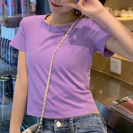 バックリボン tシャツ バックレス ウエスト見せ ショート丈 クルーネック 半袖 トップス レトロ 大人可愛い ガーリー カジュアル DTCA-732666685652