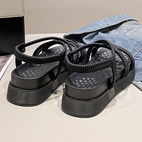 クロスストラップ サンダル 22.5～25.0cm プラットフォーム 厚底 ビーチサンダル フラット 美脚効果 トレンド かわいい 韓国ファッション レディース DTC-698080041418