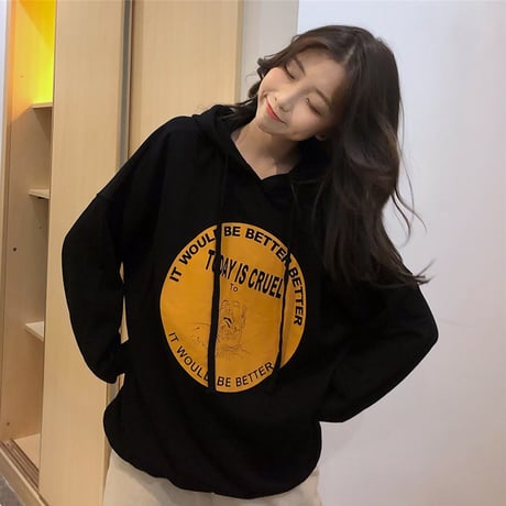 【選べる2カラー】 パーカー プルオーバー 韓国ファッション レディース ストリート系 ロゴ プリント 薄手 秋冬 秋 冬 (DTC-602174225125)