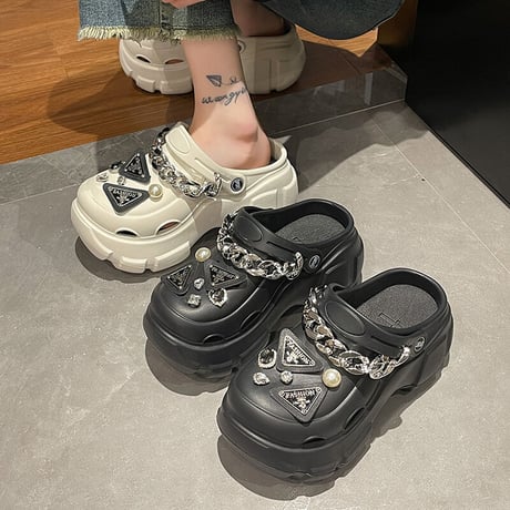2way 厚底 サンダル 22.0～25.0cm ビジュー チェーン スリッパ ビーチサンダル 厚底サンダル トレンド 韓国ファッション レディース DTC-703753329040