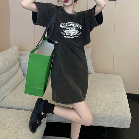 ワンピース 薄手 フェイクレイヤード ウエストカット ハイウエスト 半袖 レトロ 韓国ファッション レディース 大人可愛い ガーリー カジュアル DTC-708027507444