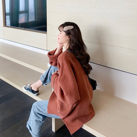 【選べる5カラー】セーター ボリューム袖 韓国ファッション レディース ニット ウール ラウンドネック シンプル ガーリー カジュアル (DTC-606691751341_02)