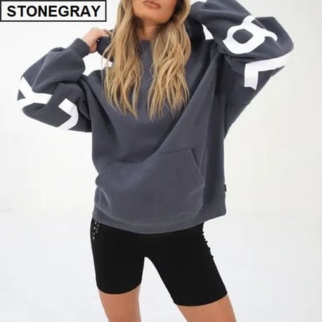 パーカー プルオーバー レタープリント オーバーサイズ トップス ルーズ 長袖 レトロ 大人可愛い ガーリー カジュアル DTCA-724515757726